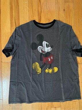 Disney Mickey Mouse Graphic Distressed Ringer Tee - Charcoal